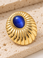 Gold and Blue Sunburst Statement Earrings