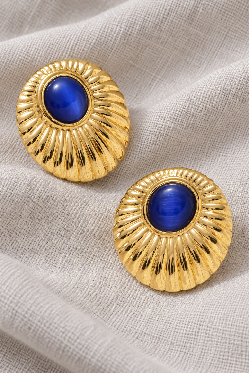 Gold and Blue Sunburst Statement Earrings