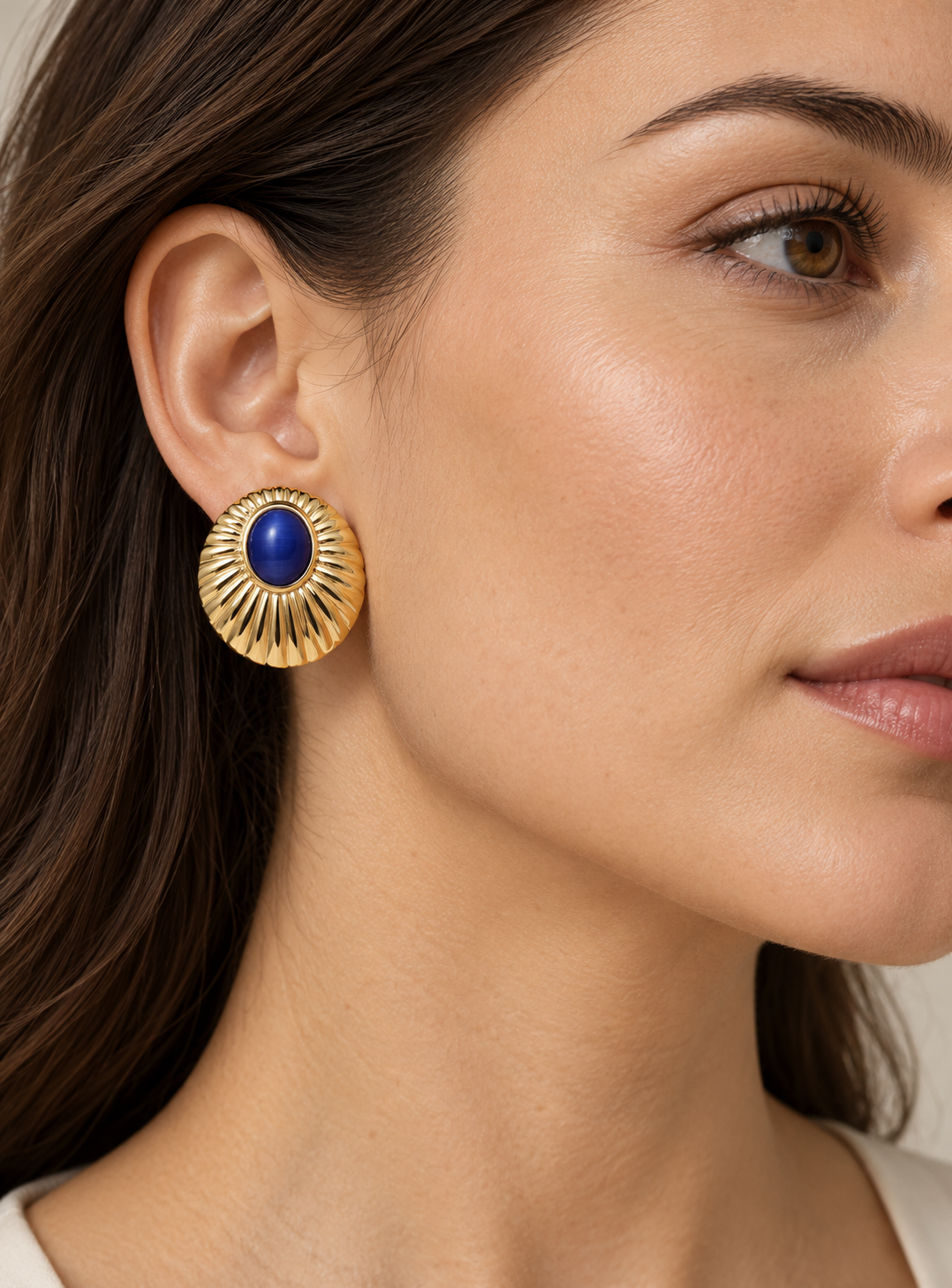 Gold and Blue Sunburst Statement Earrings