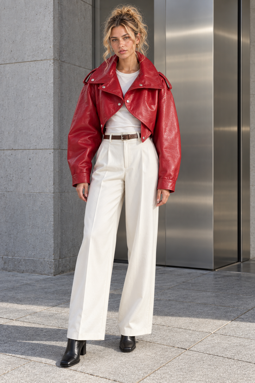 Cropped High Neck Leather Effect Jacket