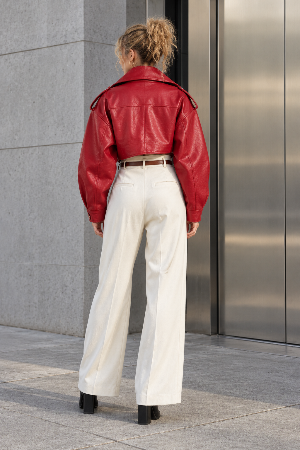 Cropped High Neck Leather Effect Jacket