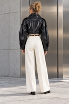 Cropped High Neck Leather Effect Jacket