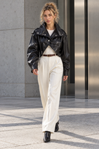 Cropped High Neck Leather Effect Jacket