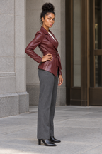 Glossy Leather Effect Belted Blazer