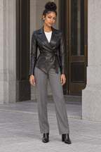 Glossy Leather Effect Belted Blazer