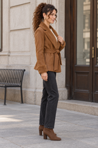Belted Wrap Jacket with Fur Effect Cuffs