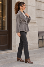 Belted Wrap Jacket with Fur Effect Cuffs