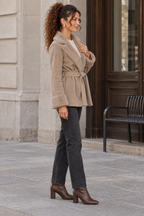 Belted Wrap Jacket with Fur Effect Cuffs