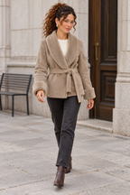 Belted Wrap Jacket with Fur Effect Cuffs