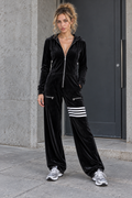 Black Hooded Velour Jumpsuit