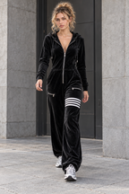 Black Hooded Velour Jumpsuit