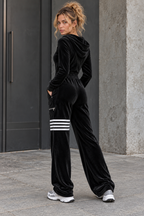 Black Hooded Velour Jumpsuit
