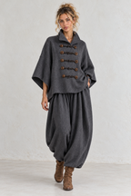 Charcoal Toggle Cape & Harem Trouser Set