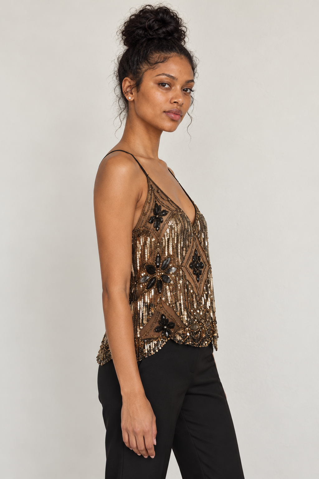 Sequin Embellished Mesh Cami Top