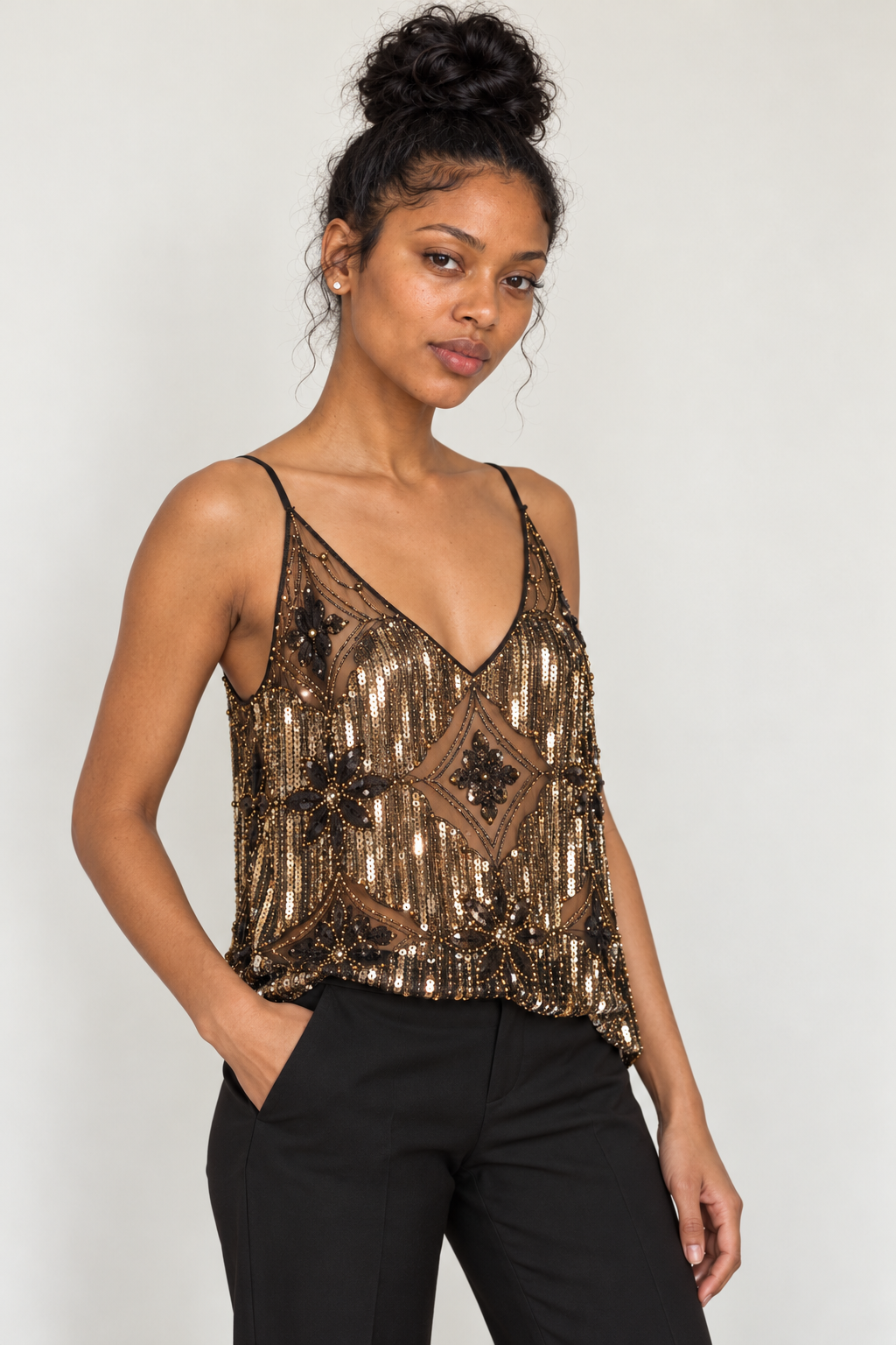 Sequin Embellished Mesh Cami Top