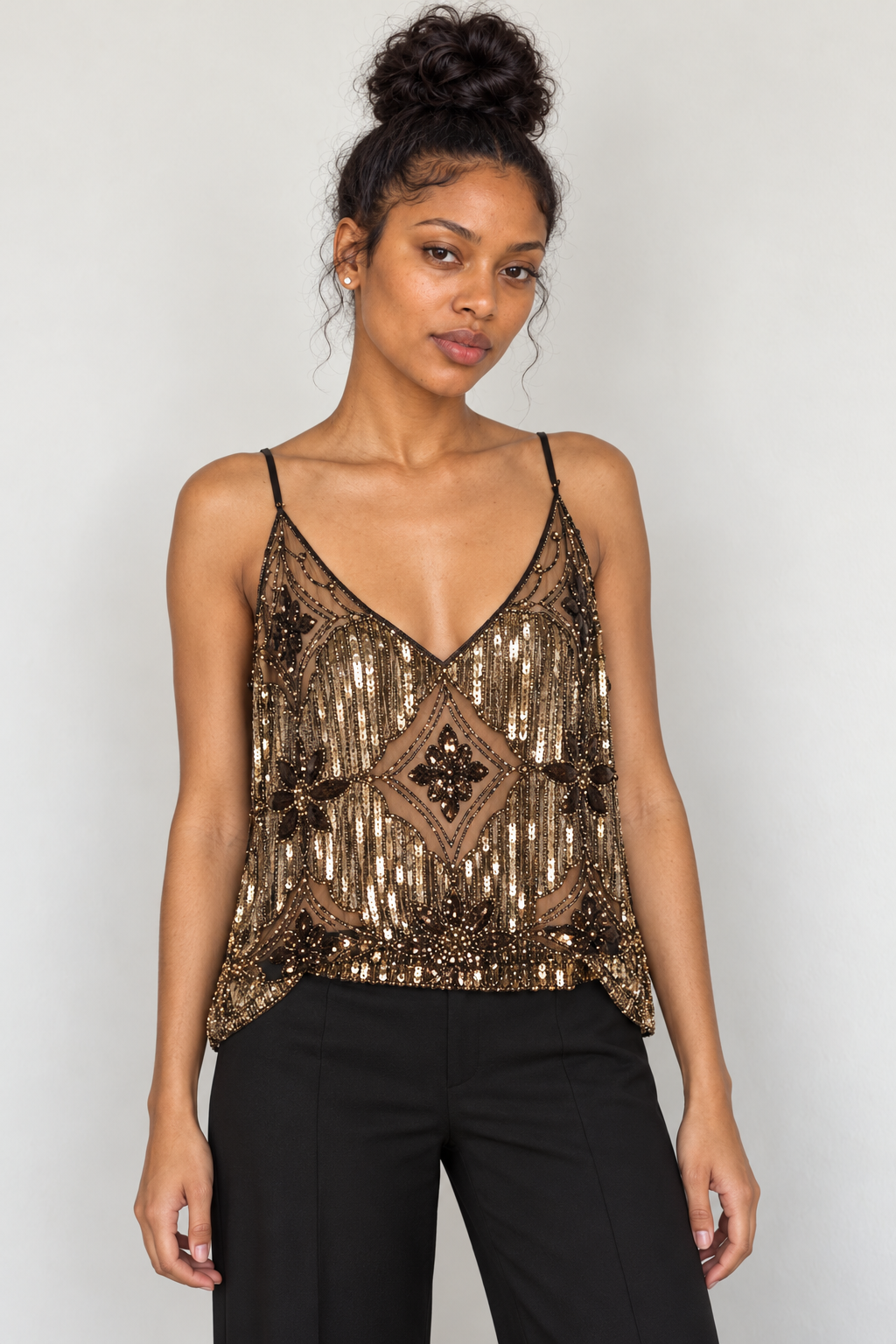 Sequin Embellished Mesh Cami Top