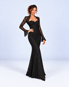 Black Floral Lace Corset-Style Mermaid Maxi Dress