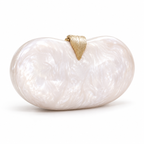 Pearlescent White Oval Clutch Bag