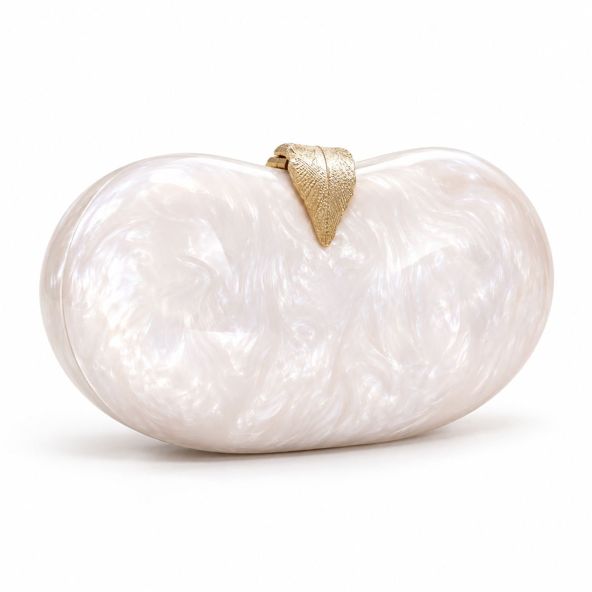 Pearlescent White Oval Clutch Bag
