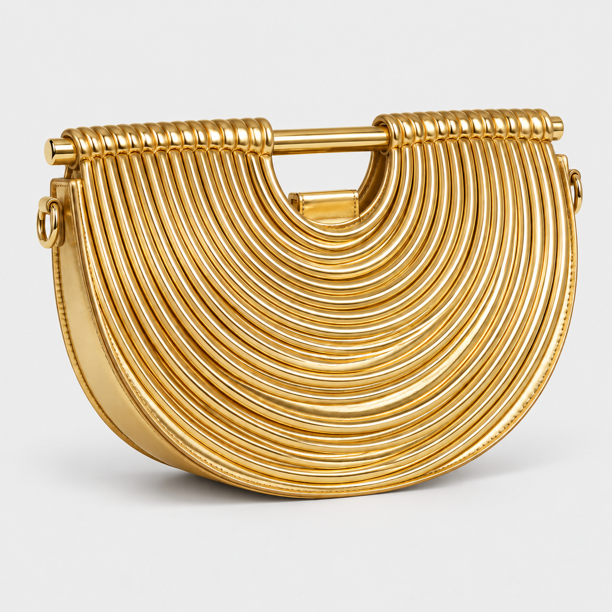 Gold Ribbed Half-Moon Statement Handbag