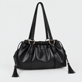 Black Slouchy Faux Leather Tassel Shoulder Bag