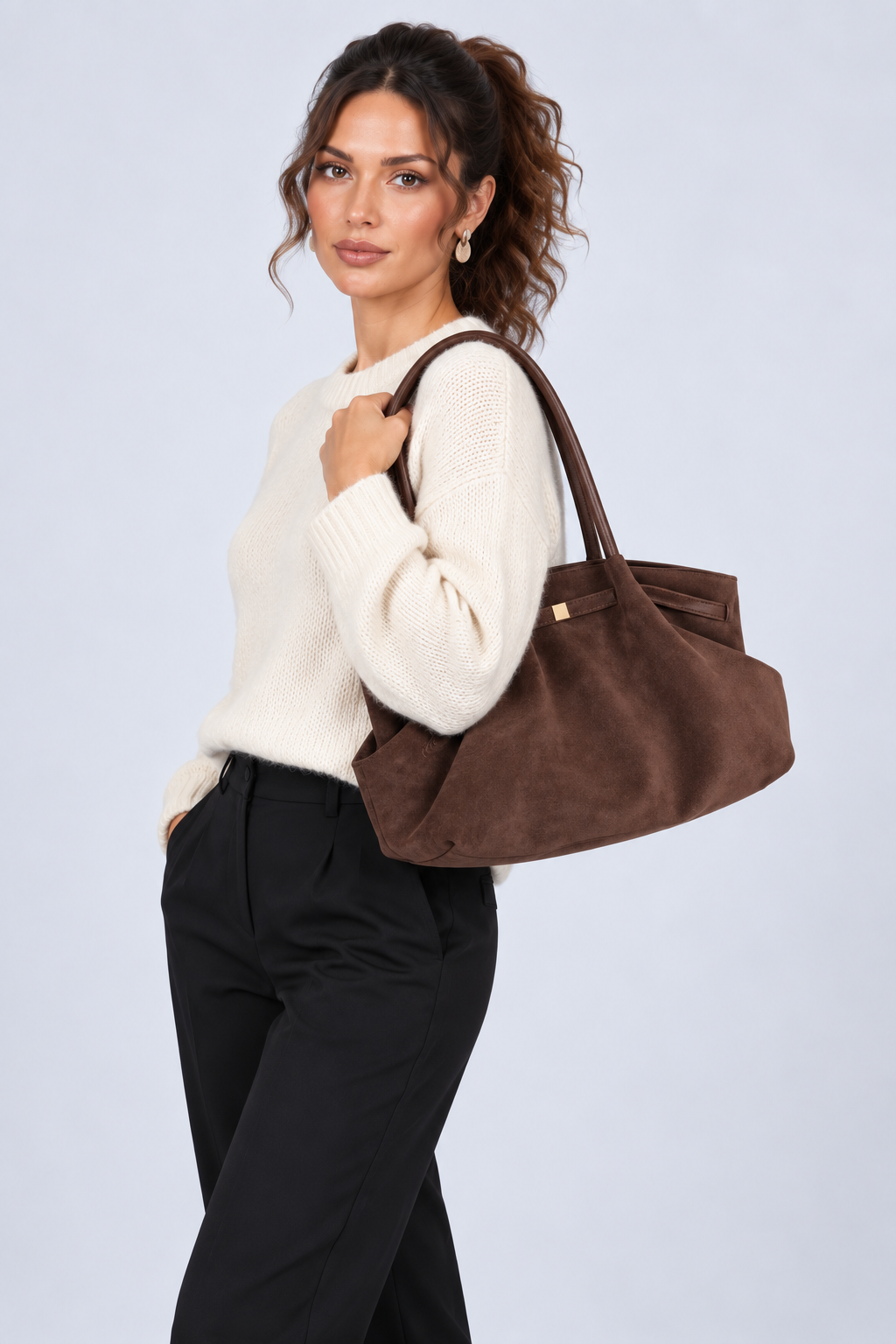 Brown Suede-Effect Slouchy Tote Bag