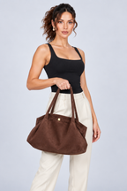 Brown Suede-Effect Slouchy Tote Bag