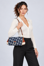 Blue Checkered Denim Flap Shoulder Bag