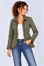 Ruffle-Trim Long Sleeve Fitted Jacket