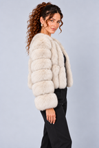 Cropped Fur Effect Long Sleeve Panel Jacket
