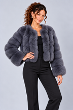 Cropped Fur Effect Long Sleeve Panel Jacket