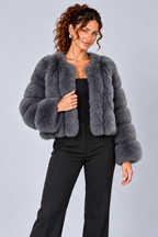 Cropped Fur Effect Long Sleeve Panel Jacket