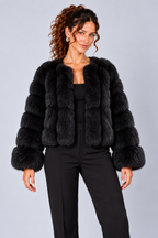 Cropped Fur Effect Long Sleeve Panel Jacket