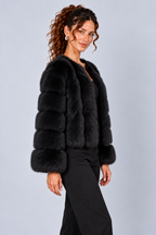 Cropped Fur Effect Long Sleeve Panel Jacket