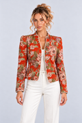 Red Floral Stand Collar Long Sleeve Tailored Jacket