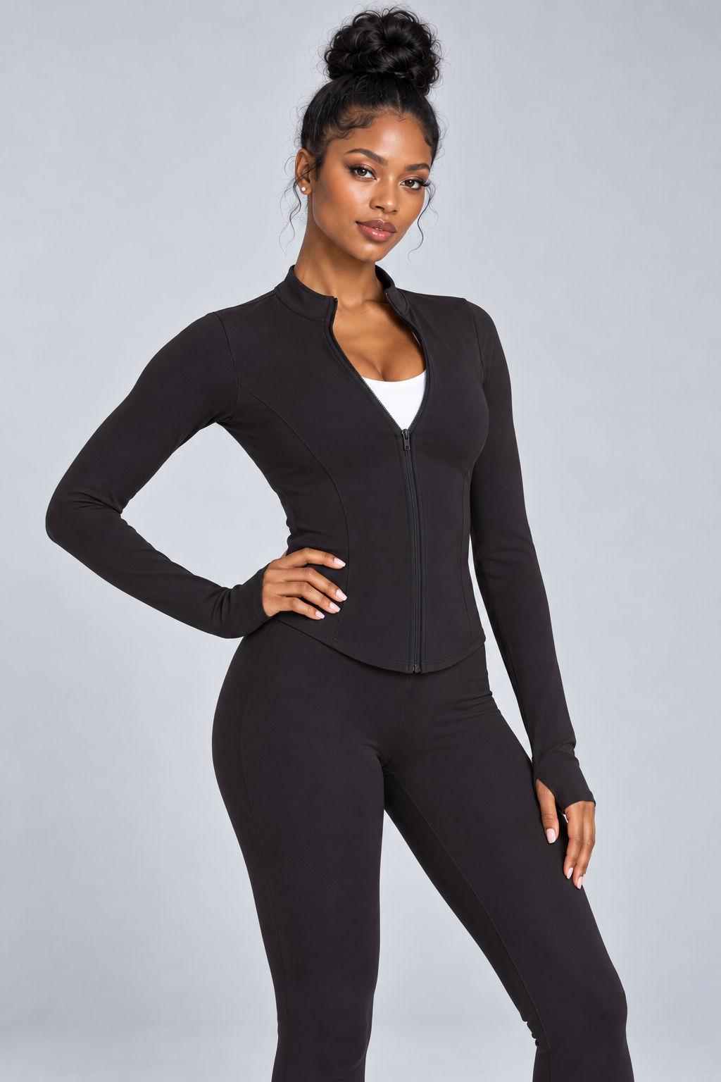 Fitted High Neck Zip Up Active Jacket