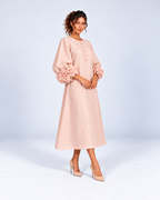 Round-Neck Puff Sleeve A-Line Midi Dress